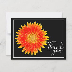 Carte Postale Fleur de Marguerite Orange Fond Noir Merci