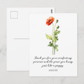 CARTE POSTALE FLEUR DE NAISSANCE DU MOIS D'AOÛT AU (Devant / Derrière)