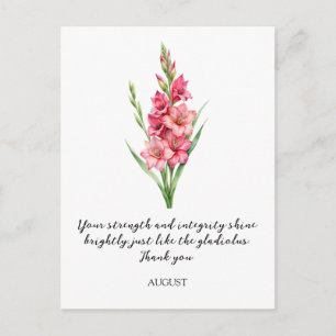 CARTE POSTALE FLEUR DE NAISSANCE GLAÏEUL AOUT AQUARELLE