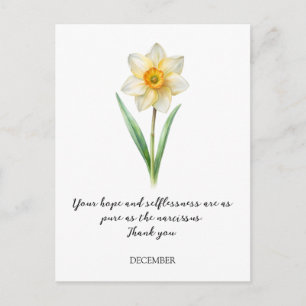 CARTE POSTALE FLEUR DE NAISSANCE NARCISSE DÉCEMBRE AQUARELLE