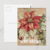 Carte Postale Fleur de Noël Vintage Poinsettia (Devant / Derrière)