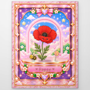 Carte Postale Fleur de pavot, Art Kawaii
