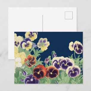 Carte Postale Fleur de Pensée Japonaise Vintage Ukiyo-e Botaniqu