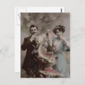 Carte Postale Fleur de poisson Couple victorien Poisson d'avril (Devant / Derrière)