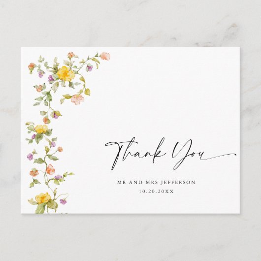 Carte Postale Fleur de prairie à l'aquarelle Boho Merci (Devant)
