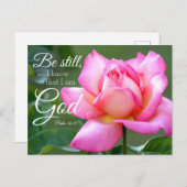 Carte Postale Fleur de rose rose Be Still Psaume 46:10 (Devant / Derrière)