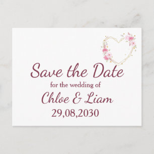 Carte Postale Fleur de rose rose coeur mariage enregistrer la da