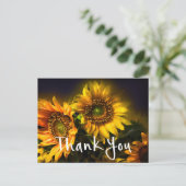 Carte Postale Fleur de soleil jaune Merci floral Noir (Debout devant)