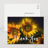 Carte Postale Fleur de soleil jaune Merci floral Noir (Devant / Derrière)