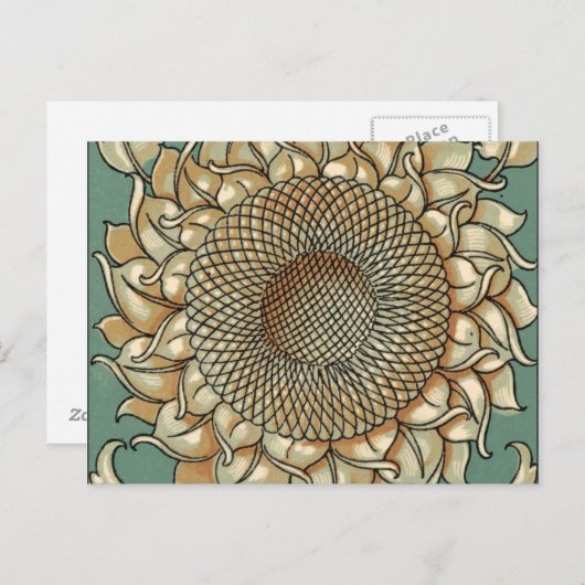 Carte Postale Fleur de tournesol sur Arrière - plan bleu-vert (Devant / Derrière)