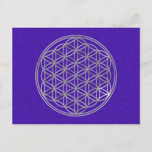 Carte Postale Fleur De Vie argent, violet éclat