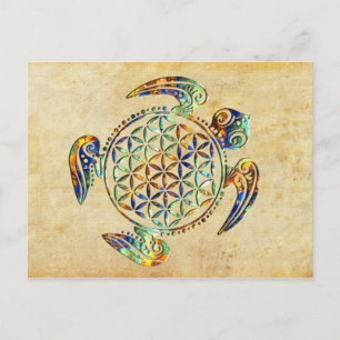 Carte Postale Fleur de vie / Blume des Lebens - couleur tortue