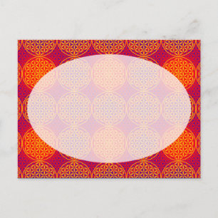 Carte Postale Fleur de vie - motif de timbre - rose orange