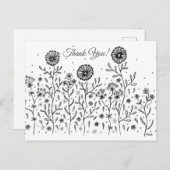 Carte Postale Fleur Dessin au trait Merci ! (Devant / Derrière)