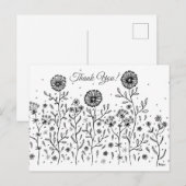 Carte Postale Fleur Dessin au trait Prairie Merci ! (Devant / Derrière)