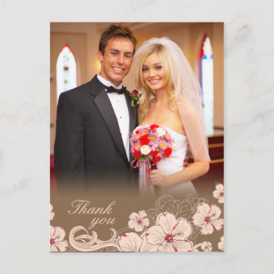 Carte Postale Fleur d'hibiscus rose brun mariage photo merci