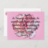 Carte Postale Fleur d'œillet de naissance du mois de janvier (Devant / Derrière)