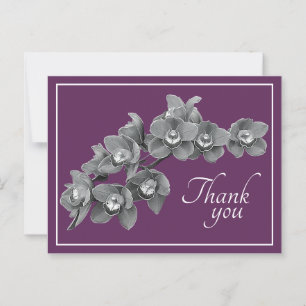 Carte Postale Fleur d'orchidée Fond Noir/Blanc Mauve Merci