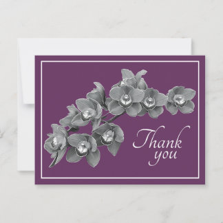 Carte Postale Fleur d'orchidée Fond Noir/Blanc Mauve Merci