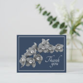Carte Postale Fleur d'orchidée Noir/Blanc Fond Marine Merci (Debout devant)