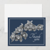 Carte Postale Fleur d'orchidée Noir/Blanc Fond Marine Merci (Devant / Derrière)