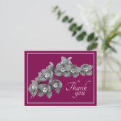 Carte Postale Fleur d'orchidée Noir/Blanc Fond Rose Merci (Debout devant)