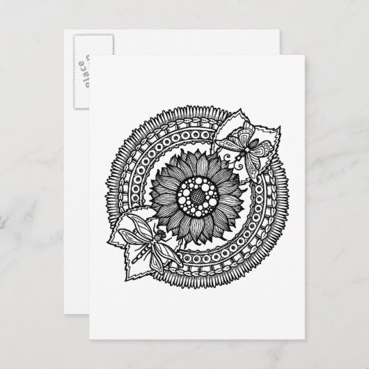Carte Postale Fleur En Mandala (Devant / Derrière)
