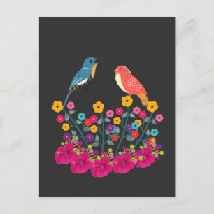 Carte Postale Fleur Et Oiseaux Coloré Beau