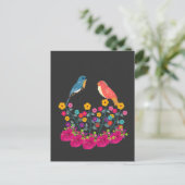 Carte Postale Fleur Et Oiseaux Coloré Beau (Debout devant)