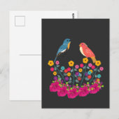 Carte Postale Fleur Et Oiseaux Coloré Beau (Devant / Derrière)
