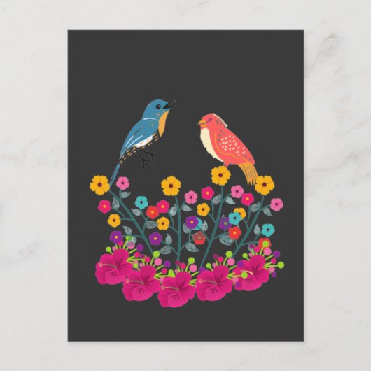 Carte Postale Fleur Et Oiseaux Coloré Beau (Devant)