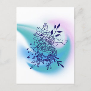 Carte Postale Fleur et serpent aquarelle