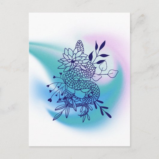 Carte Postale Fleur et serpent aquarelle (Devant)