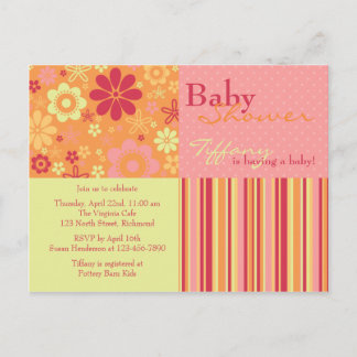 Carte Postale Fleur Fizz rose et orange ・ Invitation Baby shower