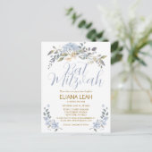 Carte Postale Fleur floral aquarelle bleu pour Bat Mitzvah (Debout devant)