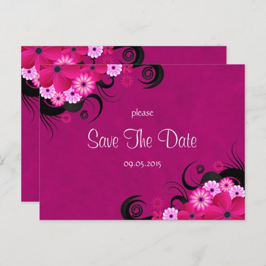 Carte Postale Fleur Fuchsia foncée Enregistrer La Date Annonces (Devant / Derrière)