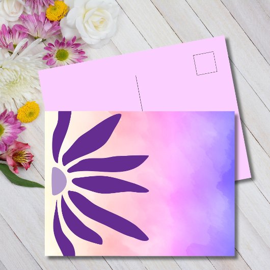 Carte Postale Fleur géométrique mod violet Bloom Rétro