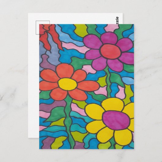 Carte Postale Fleur Hippie rétro (Devant / Derrière)