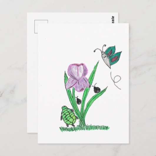 Carte Postale Fleur Iris Violet (Devant / Derrière)