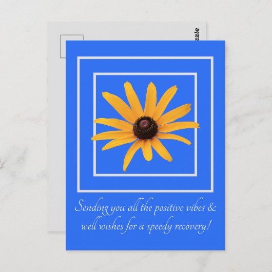 Carte Postale Fleur Jaune Bleu Lumineux Inspiration Bon rétablis (Devant / Derrière)