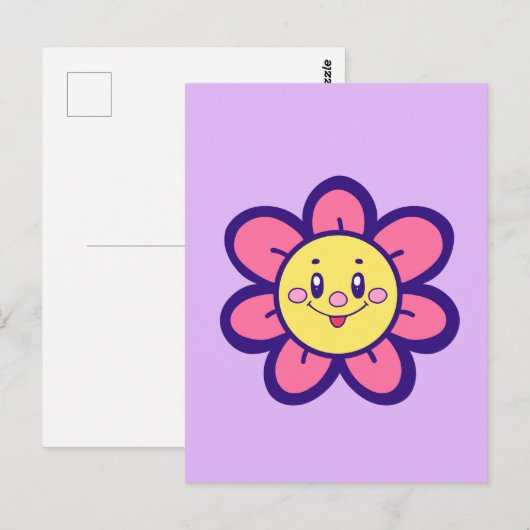 Carte Postale Fleur Joyeuse Rose Et Jaune (Devant / Derrière)
