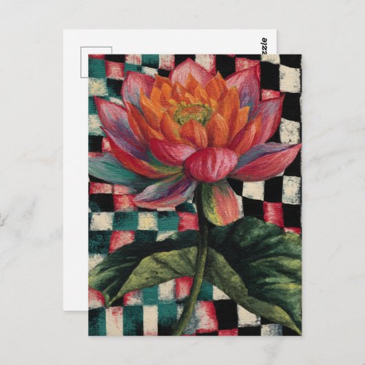 Carte Postale Fleur Lotus sur l'Arrière - plan Checkerboard (Devant / Derrière)