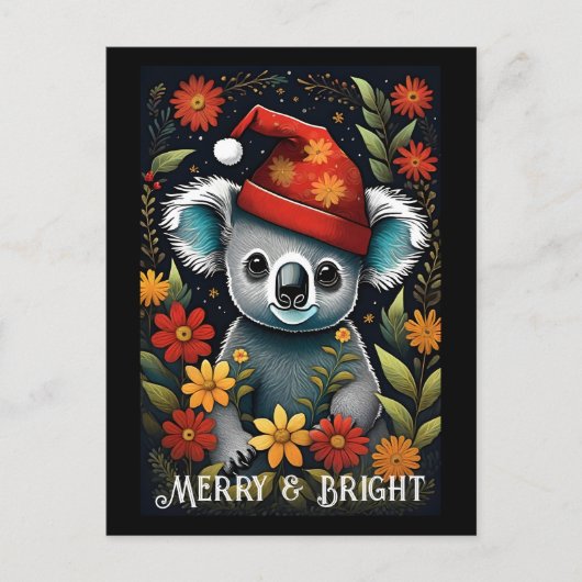Carte Postale Fleur mignonne Père Noël Koala Ours Noir Noël (Devant)