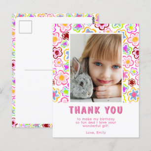 Carte Postale Fleur Motif Enfants fille photo Anniversaire Merci