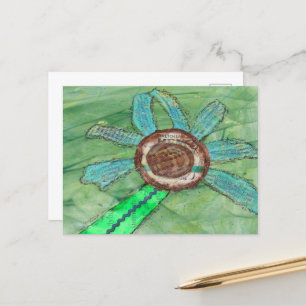Carte Postale Fleur multimédia mixte sur vert