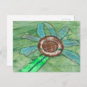 Carte Postale Fleur multimédia mixte sur vert (Devant / Derrière)