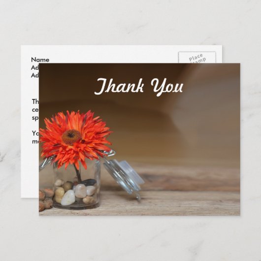 Carte Postale Fleur orange dans un pot Mason Merci (Devant / Derrière)