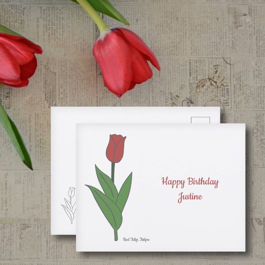 Carte Postale Fleur pastel de Tulipe rouge botanique