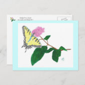 Carte Postale Fleur Pointillisme de papillon à queue jaune (Devant / Derrière)