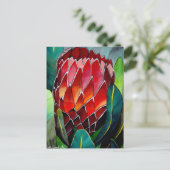 Carte Postale Fleur Protea rouge aquarelle originale (Debout devant)
